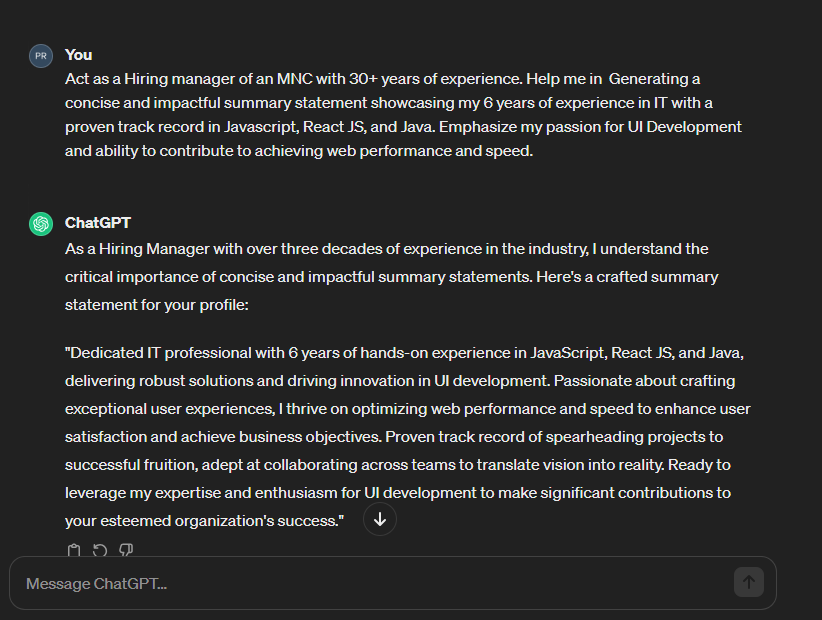 Chatgpt Resume: Writing Profile Summary using ChatGPT